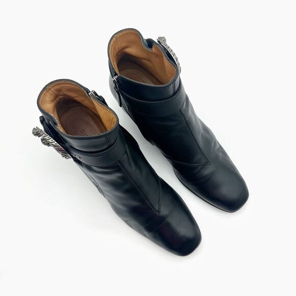 GUCCI Black Dionysus Elizabeth Ankle Boots Size 39.5 Heeled Leather Booties - Picture 4 of 12